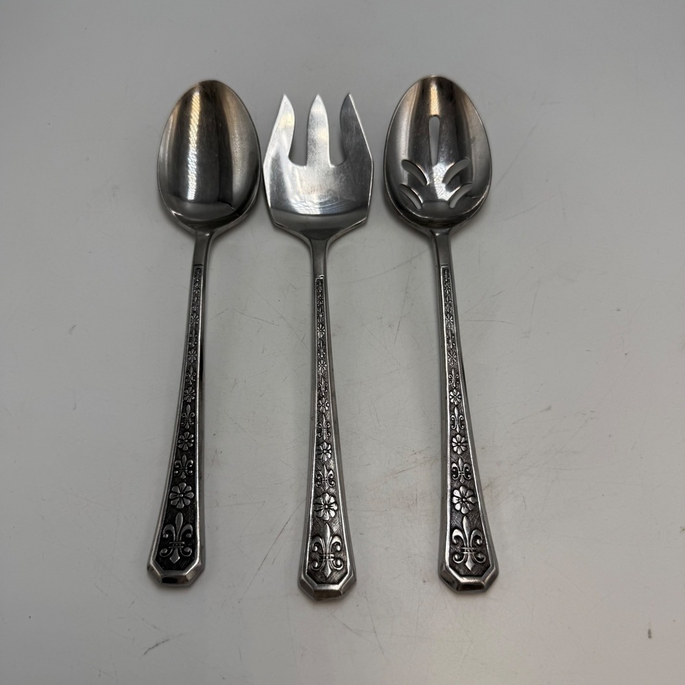 Interpur Florenz Japan Stainless Steel Fleur De Lis Serving Set Spoon Meat Fork